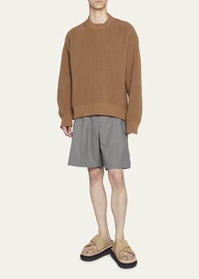 Men's Mixed-Knit Ribbed Crewneck Sweater