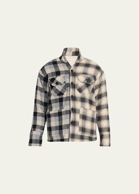 Men's Mixed-Plaid Shirt with Sherpa Lining