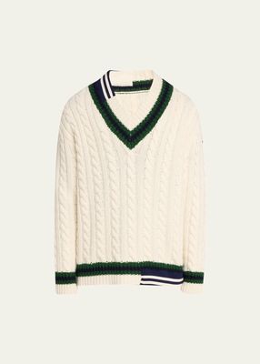 Men's Moncler x Palm Angels Mixed-Stripe Cable Sweater