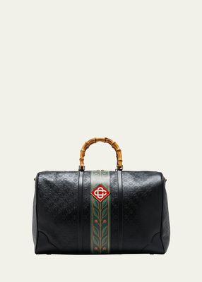 Men's Monogram Leather Weekend Bag with Bamboo Handles