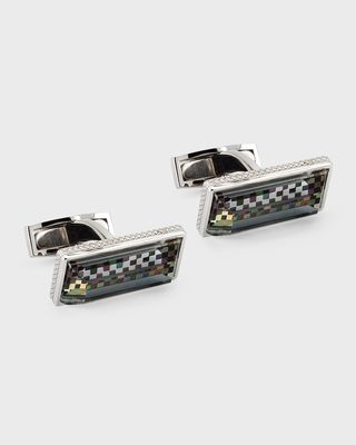Men's Mother-Of-Pearl Checkered Rectangle Cufflinks
