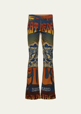 Men's Multi-Denim 70's Artwork Flare Jeans