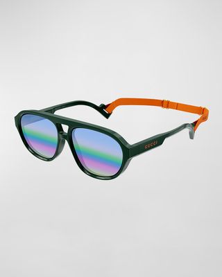 Men's Multi-Gradient Lens Sunglasses w/ Neck Strap