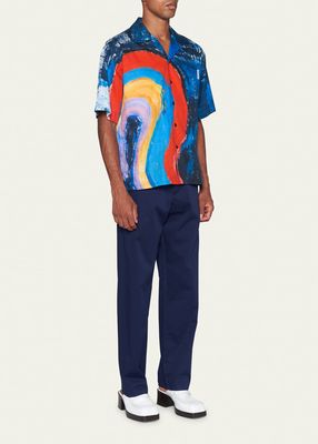 Men's Multicolor Art-Print Camp Shirt