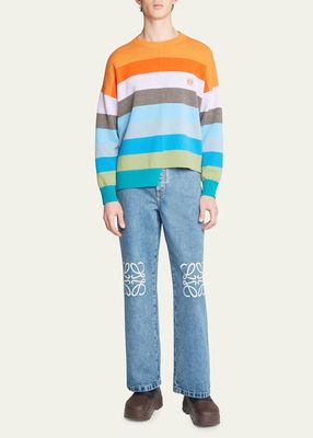 Men's Multicolor Block Striped Asymmetric Sweater