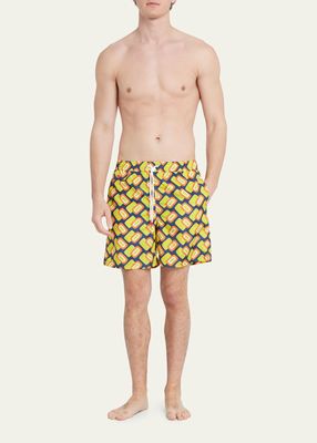 Men's Multicolor Geo-Print Swim Trunks