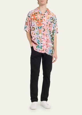 Men's Multicolor Radial-Print Camp Shirt