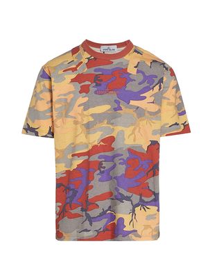 Men's Multicolored Camo-Print T-Shirt - Brick Red - Size Large