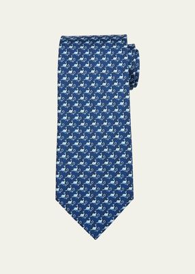 Men's Narwhal-Print Silk Tie