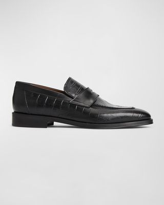 Men's Nathan Croc-Effect Leather Penny Loafers