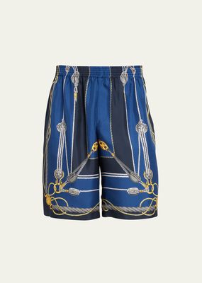 Men's Nautical-Print Silk Pull-On Shorts