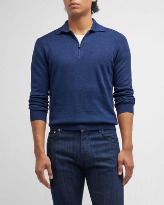 Men's Navy Quarter-Zip Polo Knit Shirt