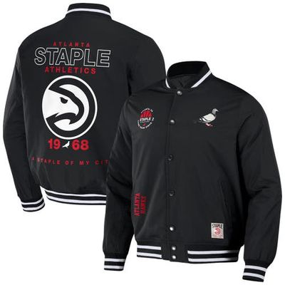 Men's NBA x Staple Black Atlanta Hawks My City Full-Snap Varsity Jacket