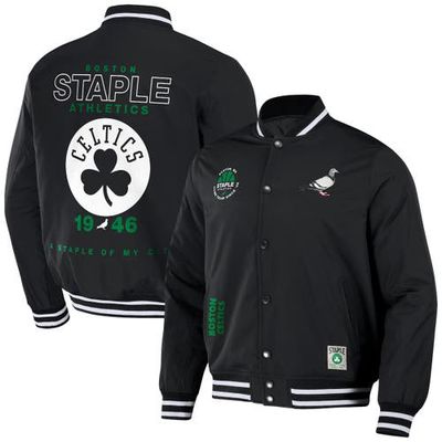 Men's NBA x Staple Black Boston Celtics My City Full-Snap Varsity Jacket