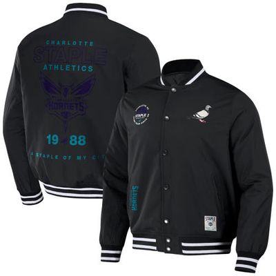 Men's NBA x Staple Black Charlotte Hornets My City Full-Snap Varsity Jacket