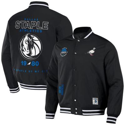 Men's NBA x Staple Black Dallas Mavericks My City Full-Snap Varsity Jacket