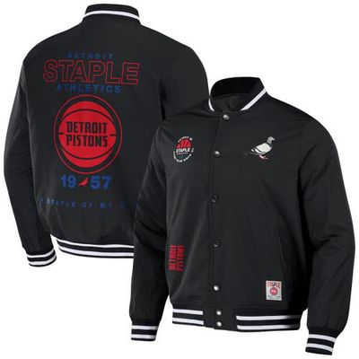 Men's NBA x Staple Black Detroit Pistons My City Full-Snap Varsity Jacket