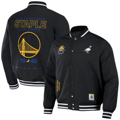 Men's NBA x Staple Black Golden State Warriors My City Full-Snap Varsity Jacket