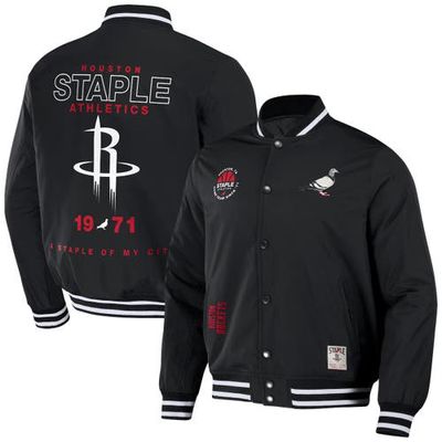 Men's NBA x Staple Black Houston Rockets My City Full-Snap Varsity Jacket
