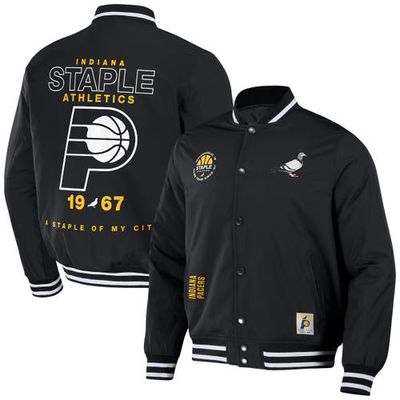 Men's NBA x Staple Black Indiana Pacers My City Full-Snap Varsity Jacket