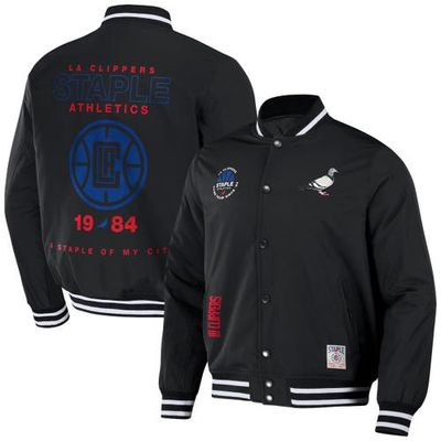 Men's NBA x Staple Black LA Clippers My City Full-Snap Varsity Jacket