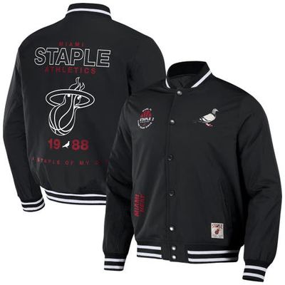Men's NBA x Staple Black Miami Heat My City Full-Snap Varsity Jacket