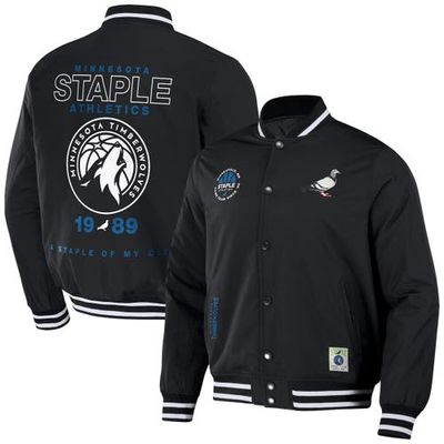 Men's NBA x Staple Black Minnesota Timberwolves My City Full-Snap Varsity Jacket