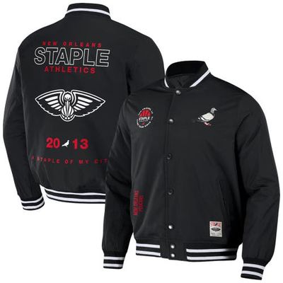 Men's NBA x Staple Black New Orleans Pelicans My City Full-Snap Varsity Jacket