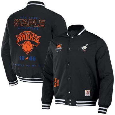 Men's NBA x Staple Black New York Knicks My City Full-Snap Varsity Jacket