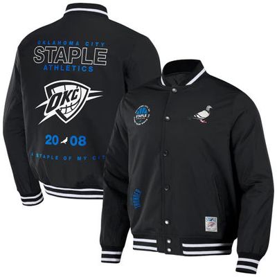 Men's NBA x Staple Black Oklahoma City Thunder My City Full-Snap Varsity Jacket