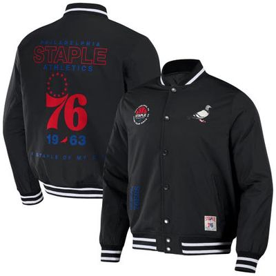 Men's NBA x Staple Black Philadelphia 76ers My City Full-Snap Varsity Jacket