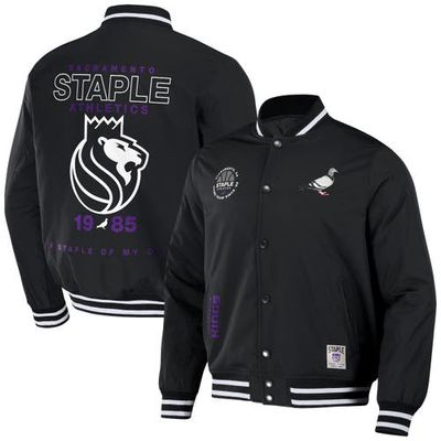 Men's NBA x Staple Black Sacramento Kings My City Full-Snap Varsity Jacket