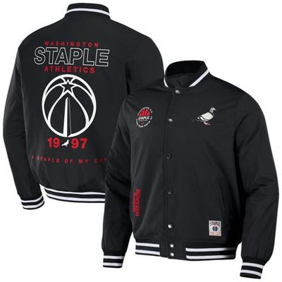 Men's NBA x Staple Black Washington Wizards My City Full-Snap Varsity Jacket