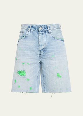 Men's Neon Distressed Relaxed Denim Shorts