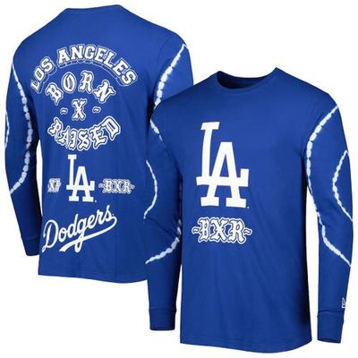 Men's New Era Born x Raised Los Angeles Dodgers Royal Heavy Tie-Dye Long Sleeve T-Shirt