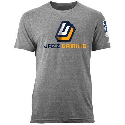 Men's New Era Heather Gray Jazz Gaming NBA 2K League Logo Wordmark Tri-Blend T-Shirt
