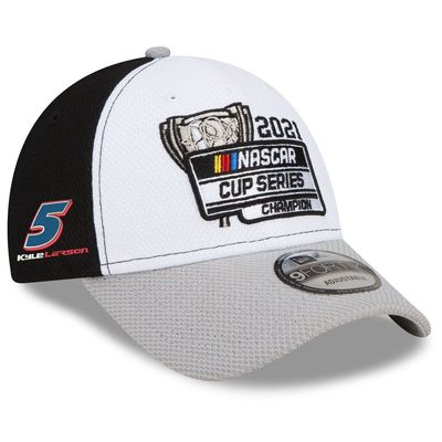 Men's New Era White/Gray Kyle Larson 2021 NASCAR Cup Series Champion Victory Lane 9FORTY Snapback Adjustable Hat