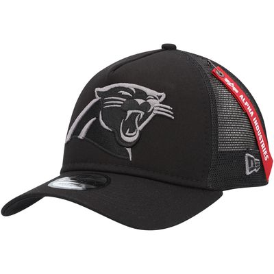 Men's New Era x Alpha Industries Black Carolina Panthers A-Frame 9FORTY Trucker Snapback Hat