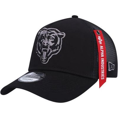 Men's New Era x Alpha Industries Black Chicago Bears A-Frame 9FORTY Trucker Snapback Hat