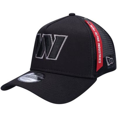 Men's New Era x Alpha Industries Black Washington Commanders A-Frame 9FORTY Trucker Snapback Hat