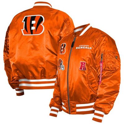 Men's New Era x Alpha Industries Orange Cincinnati Bengals Reversible Full-Zip Bomber Jacket