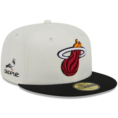 Men's New Era x Staple Cream/Black Miami Heat NBA x Staple Two-Tone 59FIFTY Fitted Hat