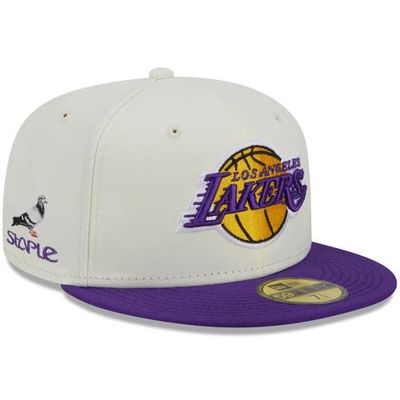 Men's New Era x Staple Cream/Purple Los Angeles Lakers NBA x Staple Two-Tone 59FIFTY Fitted Hat