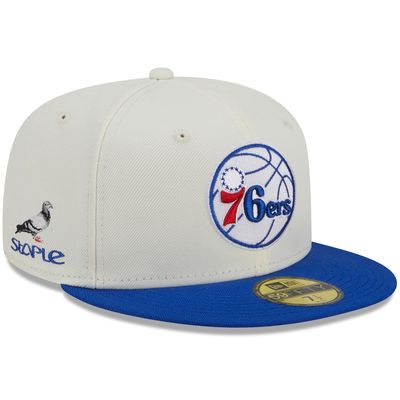 Men's New Era x Staple Cream/Royal Philadelphia 76ers NBA x Staple Two-Tone 59FIFTY Fitted Hat