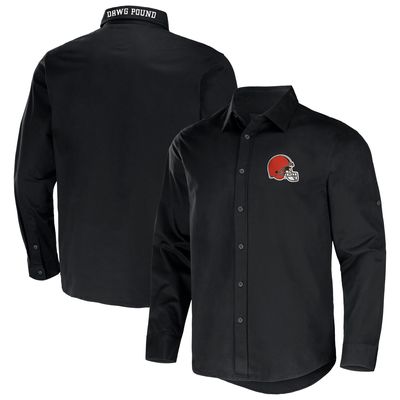 Men's NFL x Darius Rucker Collection by Fanatics Black Cleveland Browns Convertible Twill Long Sleeve Button-Up Shirt