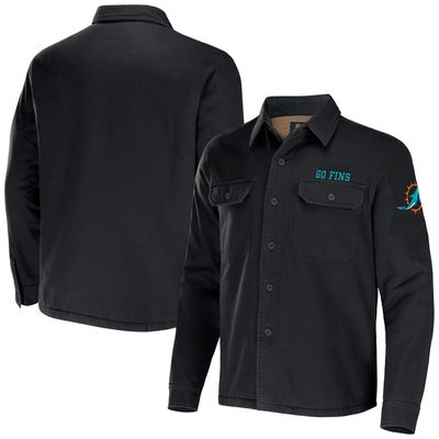 Men's NFL x Darius Rucker Collection by Fanatics Black Miami Dolphins Canvas Button-Up Shirt Jacket