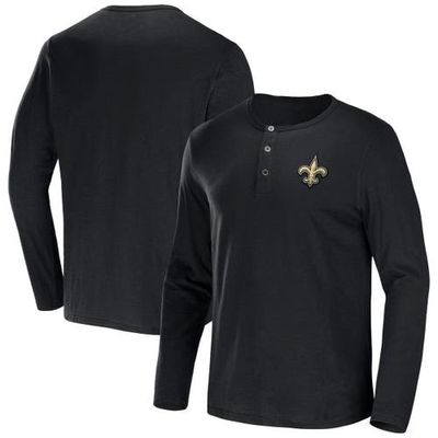 Men's NFL x Darius Rucker Collection by Fanatics Black New Orleans Saints Slub Jersey Henley Long Sleeve T-Shirt