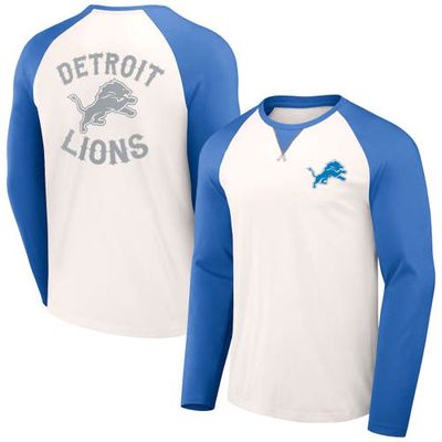 Men's NFL x Darius Rucker Collection by Fanatics Cream/Blue Detroit Lions Long Sleeve Raglan T-Shirt