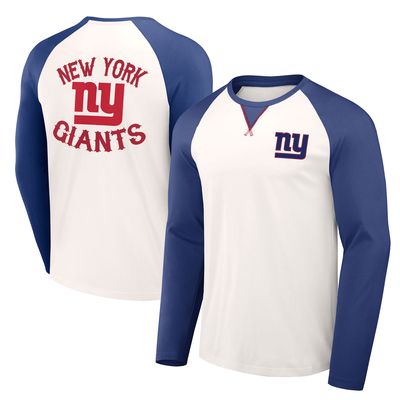 Men's NFL x Darius Rucker Collection by Fanatics Cream/Royal New York Giants Long Sleeve Raglan T-Shirt