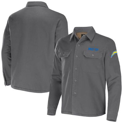 Men's NFL x Darius Rucker Collection by Fanatics Gray Los Angeles Chargers Canvas Button-Up Shirt Jacket